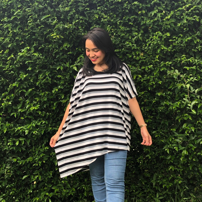 Bol Garis BW - Blouse Big Size Jumbo - Lengan Pendek - Motif Garis PD61/PC8