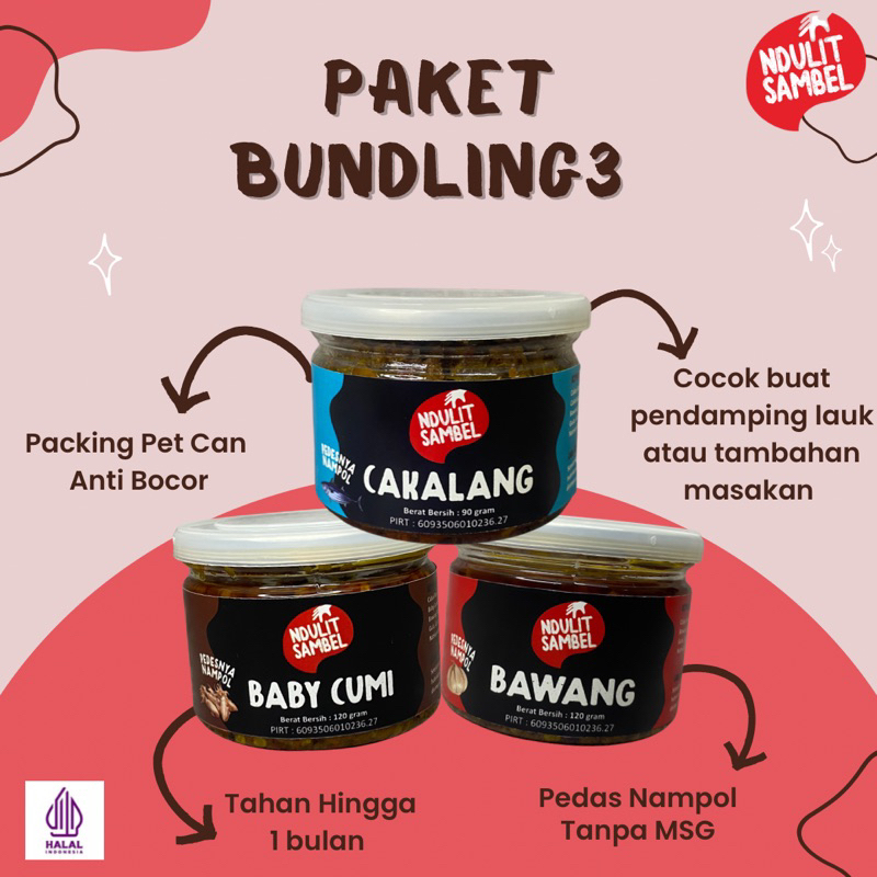 

PAKET BUNDLING 3 / sambal cakalang / sambal baby cumi / sambal bawang - NDULIT SAMBEL