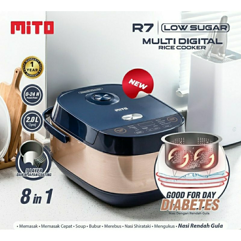 New Multi Digital Rice Cooker Mito R7 Low Sugar  2 Liter 8 in 1 Magic Com 2L Low Carbo