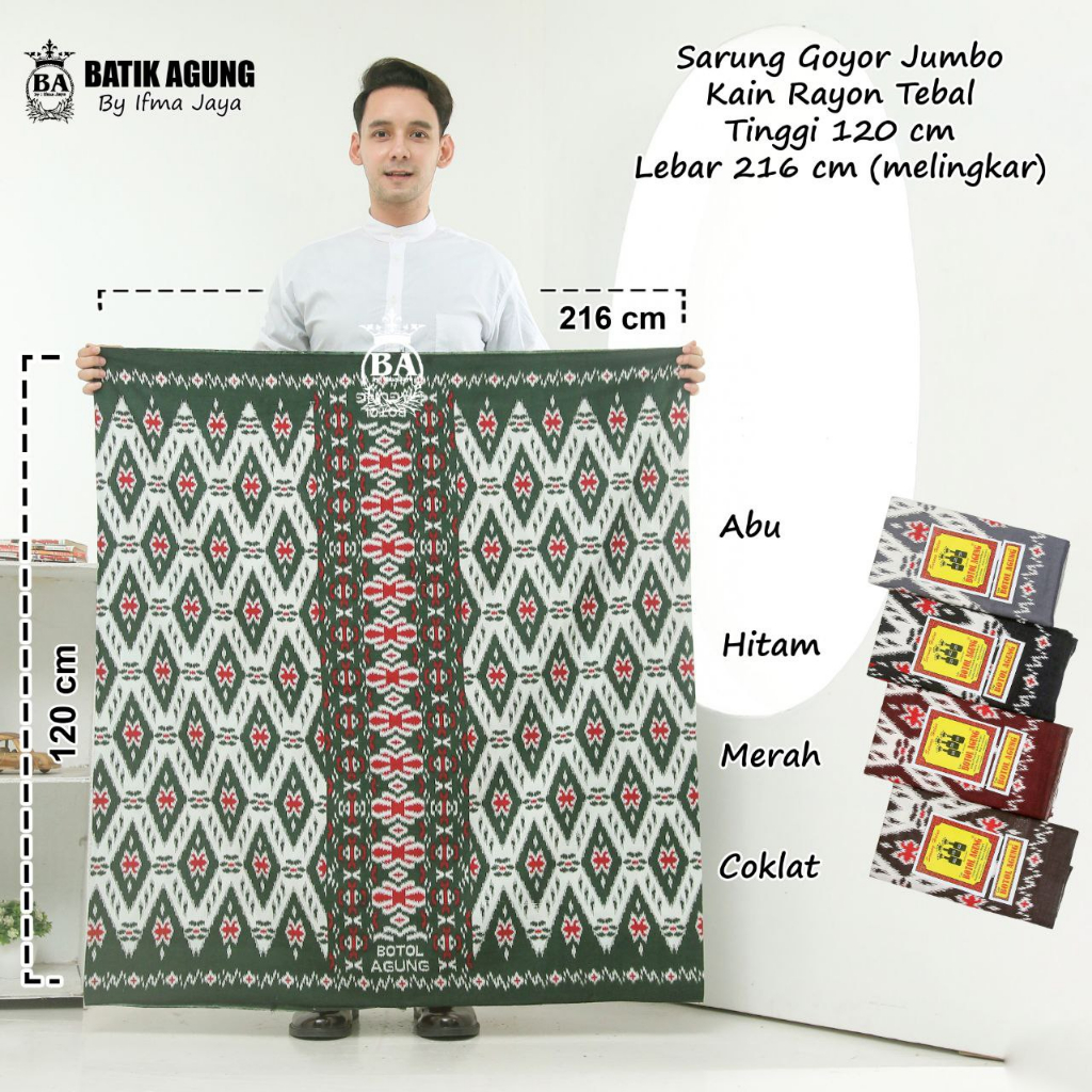 Sarung Batik Rayon / Goyor Print Motif Botol JUMBO KODIAN 20PCS | Serian Warna