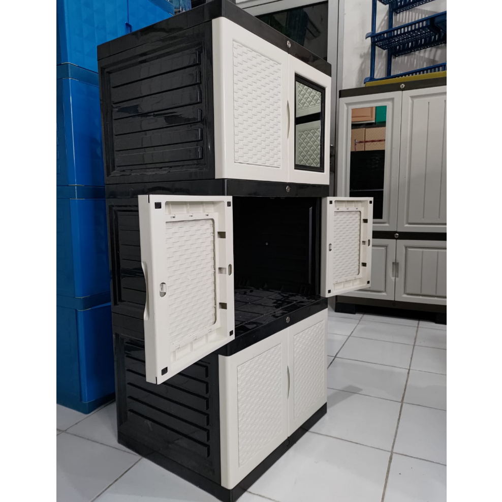 Lemari Plastik Lemari Pakaian Plastik Susun KACA ada KUNCI-TOP KACA & KUNCI 3