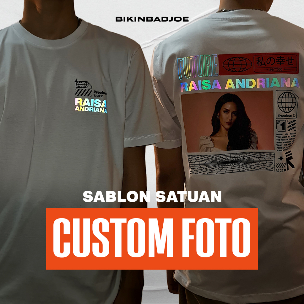 KAOS SABLON SATUAN CUSTOM FOTO (NYALA REFLECTIVE RAINBOW)