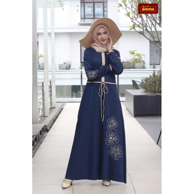 DANNIS ABAYA DEWASA TERBARU Navy. coklat, (FREE MASKER)