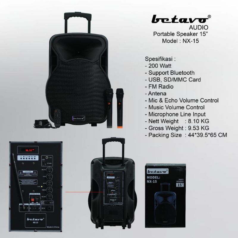 Speaker Aktif Portable BETAVO NX15 NX 15 Inch Original TERBAIK