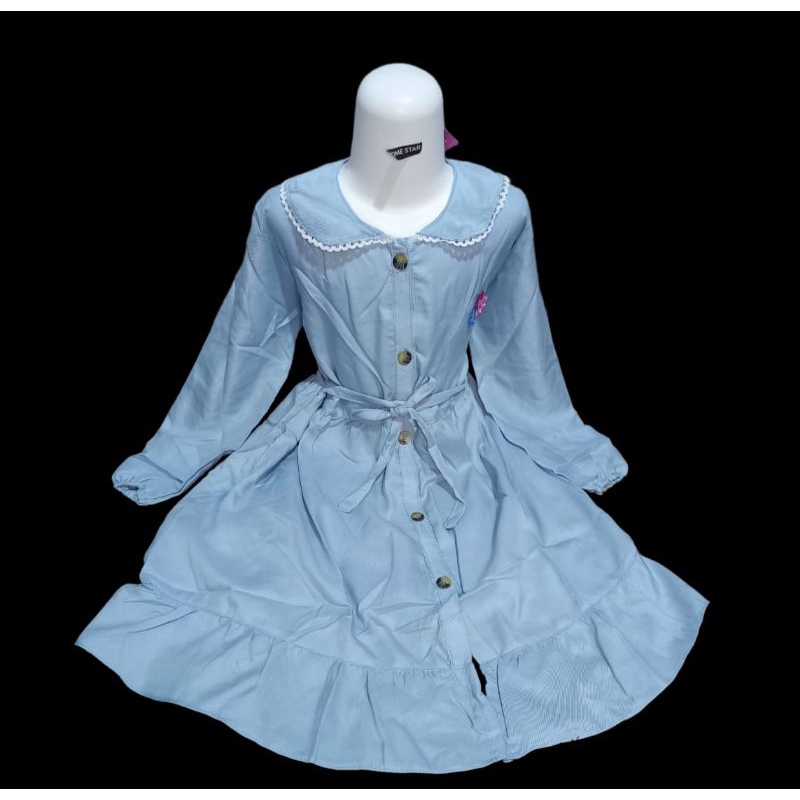 gamis anak kerah Korea renda lucu katun adem