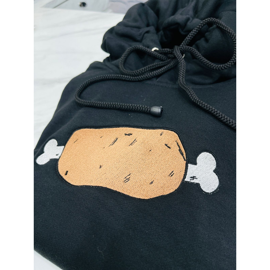 Hoodie Luffy Meat Embroidery Black Anime Manga One Piece Premium Unisex