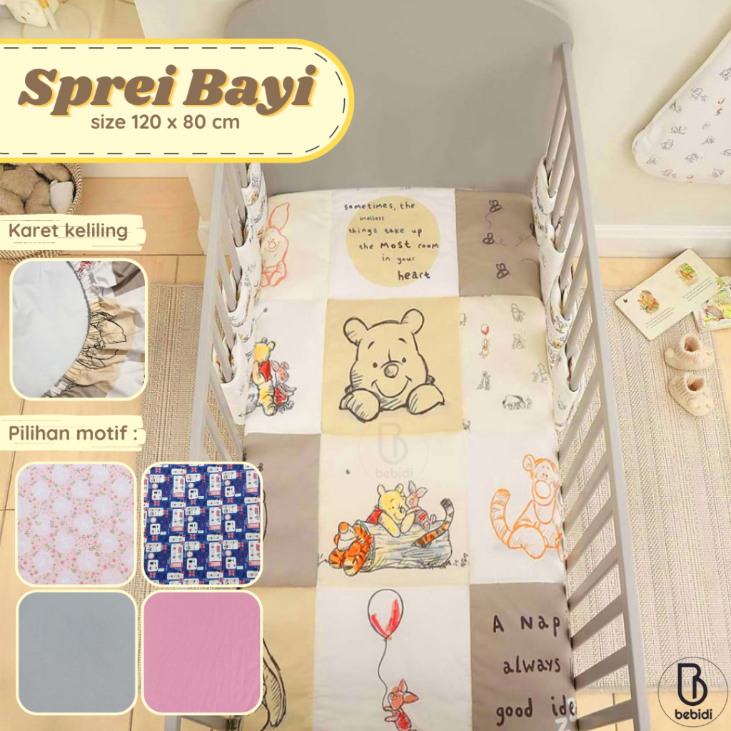 SPREI kasur BAYI Motif Size 120 x 80 cm bahan katun CVC Kaos Katun Jepang polos motif bintang bisa custom little Equi babydoes baby does pliko babyelle baby elle joie box boks bayi