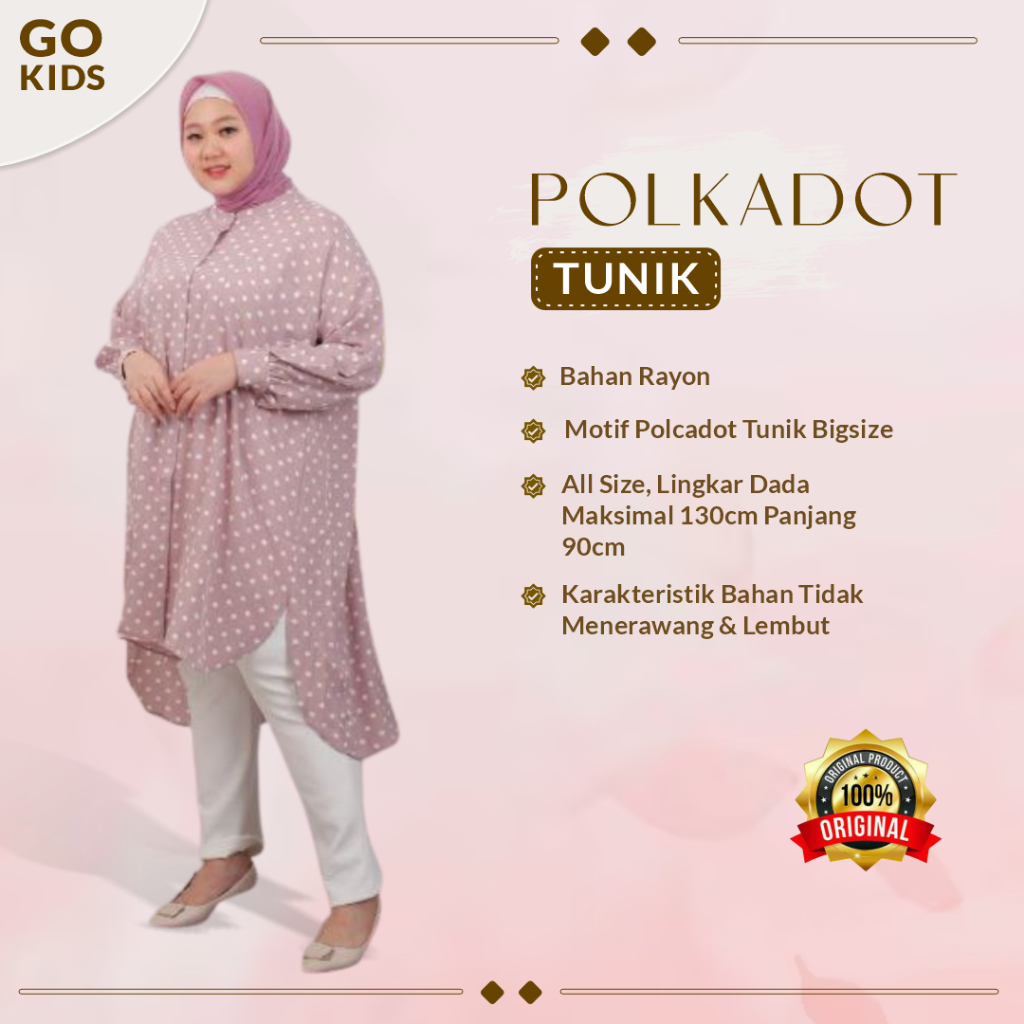 Baju Wanita Tunik Polkadot Bigsize Terbaru Atasan Polos Perempuan