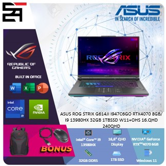 Asus Rog Strix G614JI  RTX4070-8GB i9 13980HX 32GB 1TB SSD W11+OHS 16 Inchi QHD 240Hz