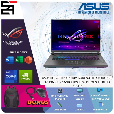 Asus Rog Strix G614JV RTX4060-8GB i7 13650HX 16GB 1TB SSD W11+OHS 16 Inchi FHD 165Hz