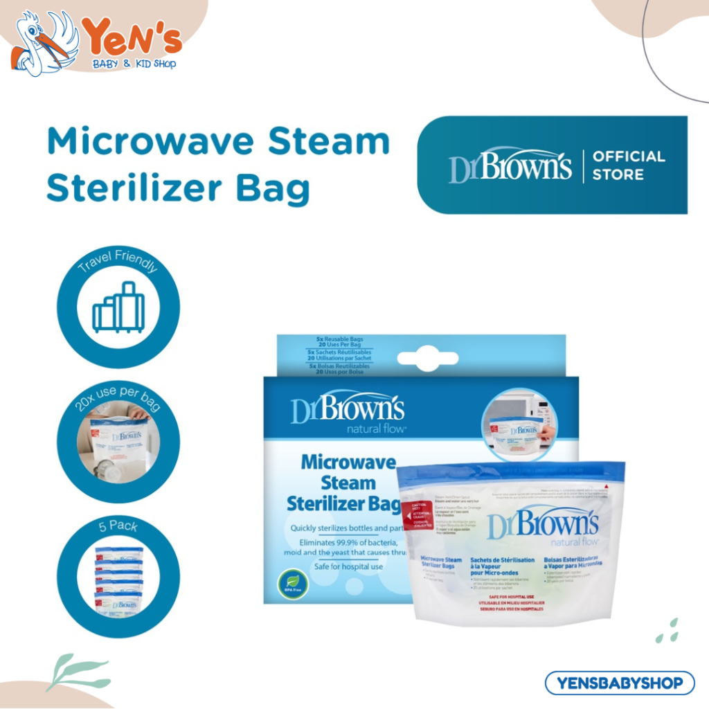 Dr.Brown's Microwave Steam Sterilizer Bag, 5-Pack (20 uses per Bag)