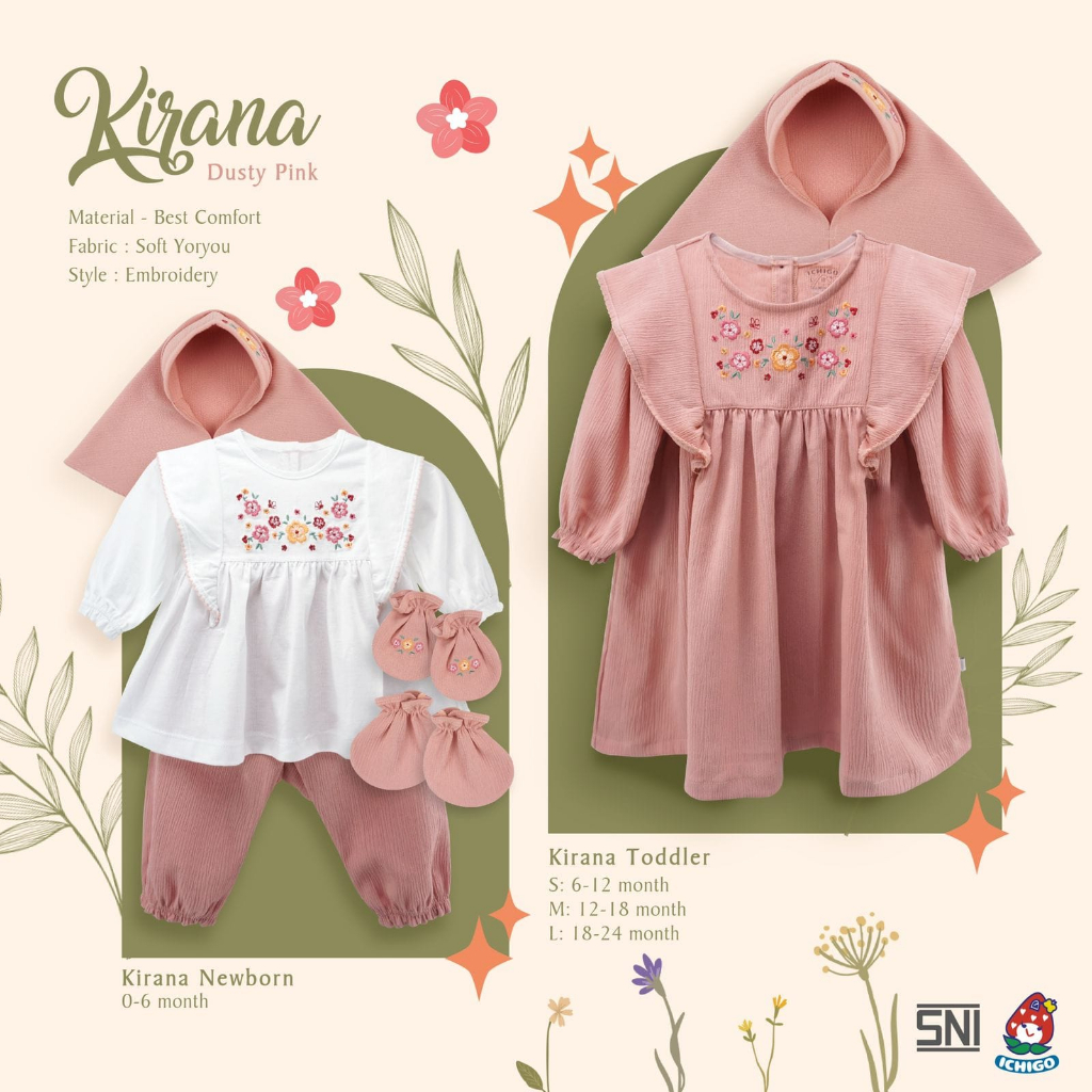 ICHIGO MURAH TUNIK  / SETELAN KIRANA DRESS BAYI ANAK PEREMPUAN FASHION MUSLIM RAMADHAN