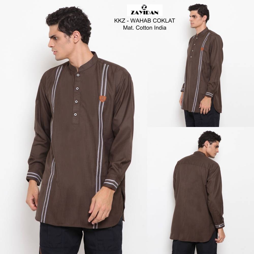 Zayidan Baju Koko Pria Dewasa Wahab Bahan Cotton India Lengan Panjang Warna Khaki