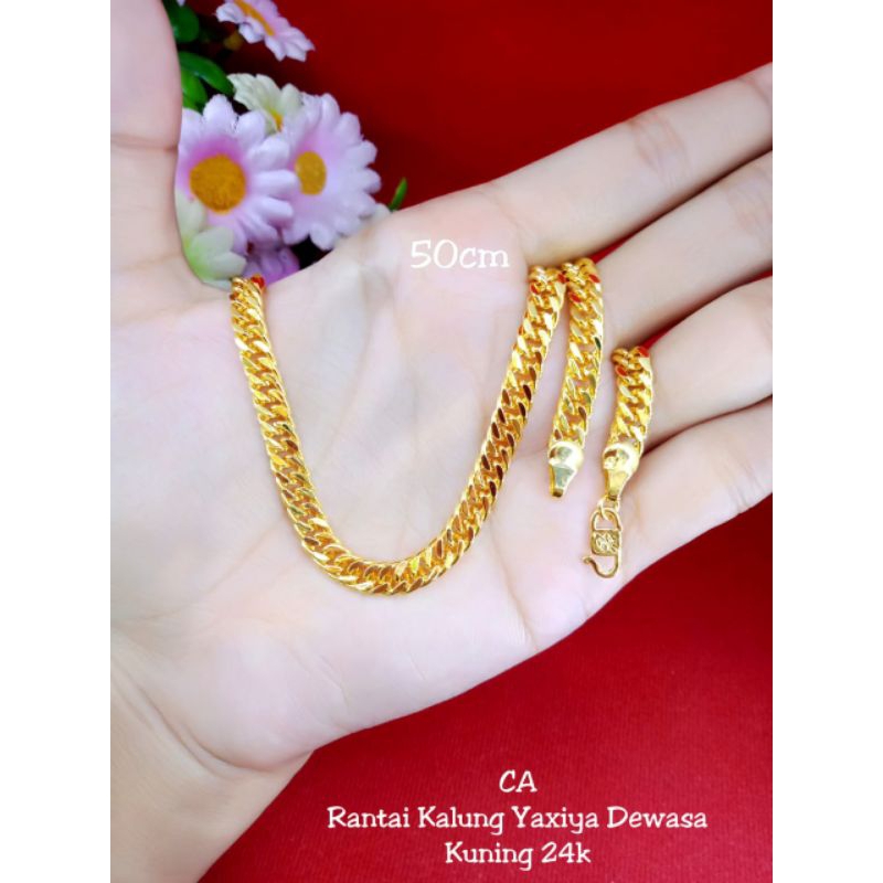 kalung rantai pipih 45cm dan 60cm 4suku dan 6 suku lapis emas 24k