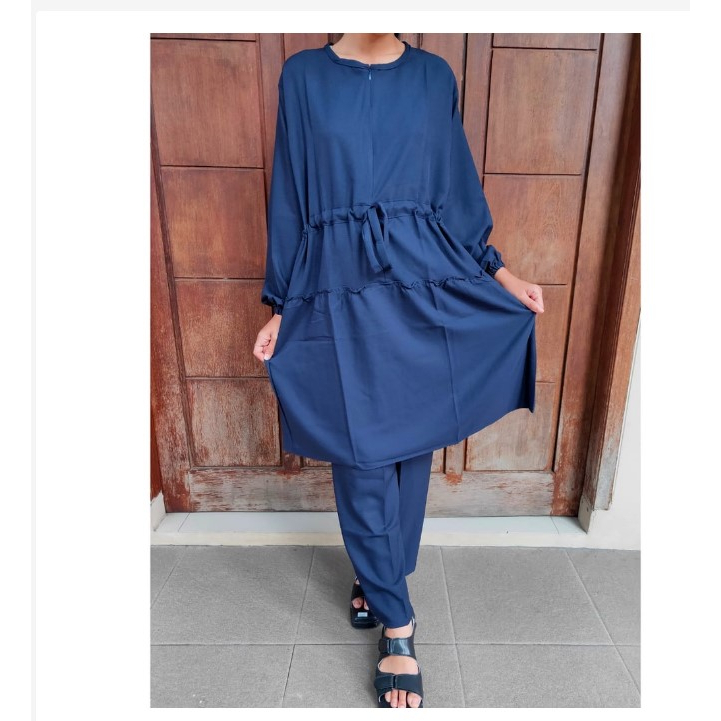 Setelan Celana Tunik Model Babydoll Bahan Itycrepe Premium