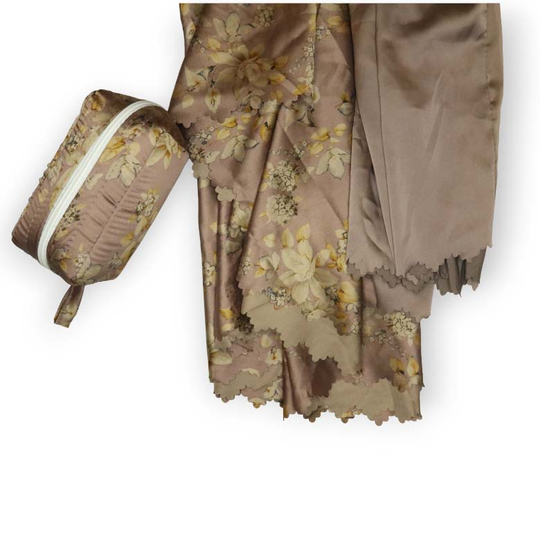 Mukena Travel Silk Armani Premium Motif Brown Laser Cut