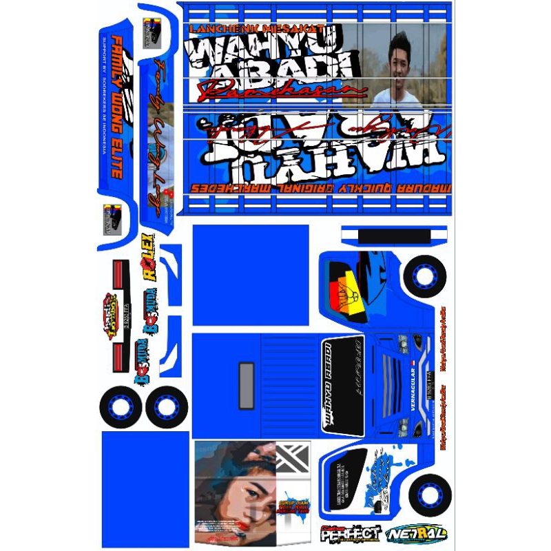 pola stiker miniatur truk oleng