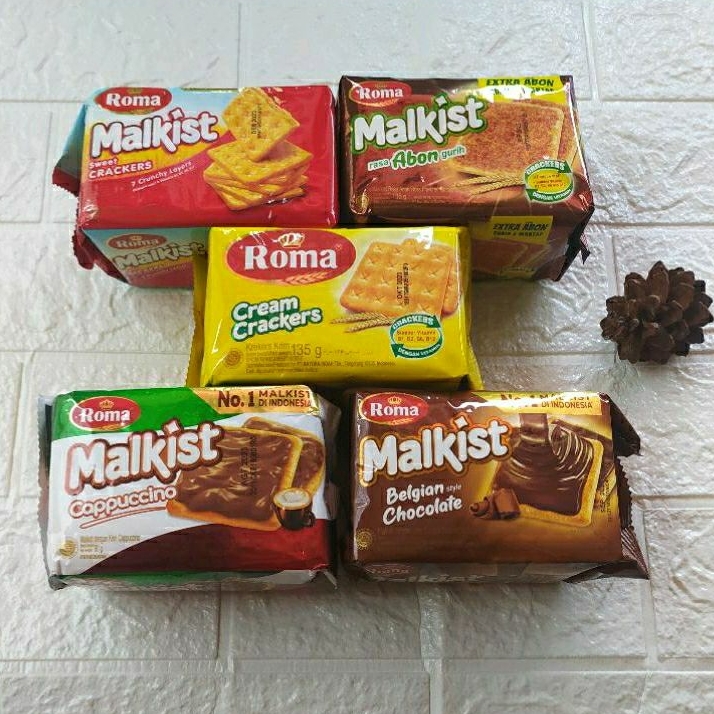 

Malkist Roma Biskuit Crackers Manis Sweet / Tawar / Capucino / Coklat / Abon / Kelapa Kopyor