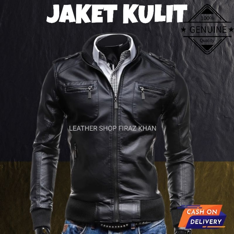 Jaket Semi Kulit Pria BLACK-TAN 90% Mirip Kulit Asli #1 QUALITY