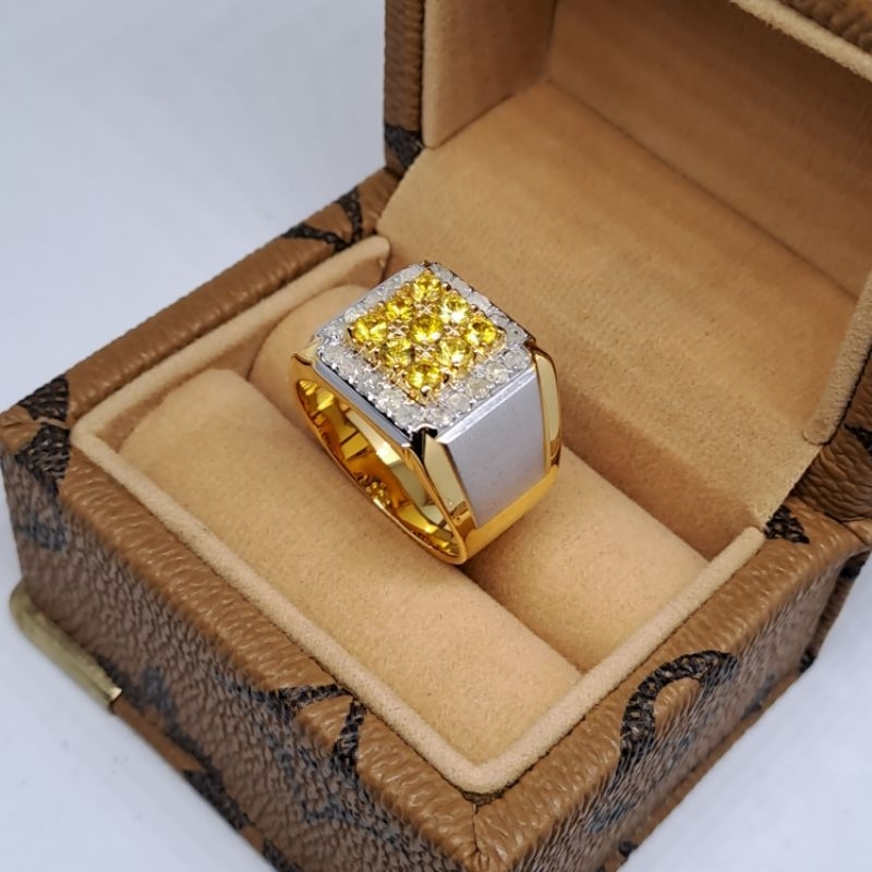 Cincin Silver Pria Berlian Asli | Batu Yakut Free memo