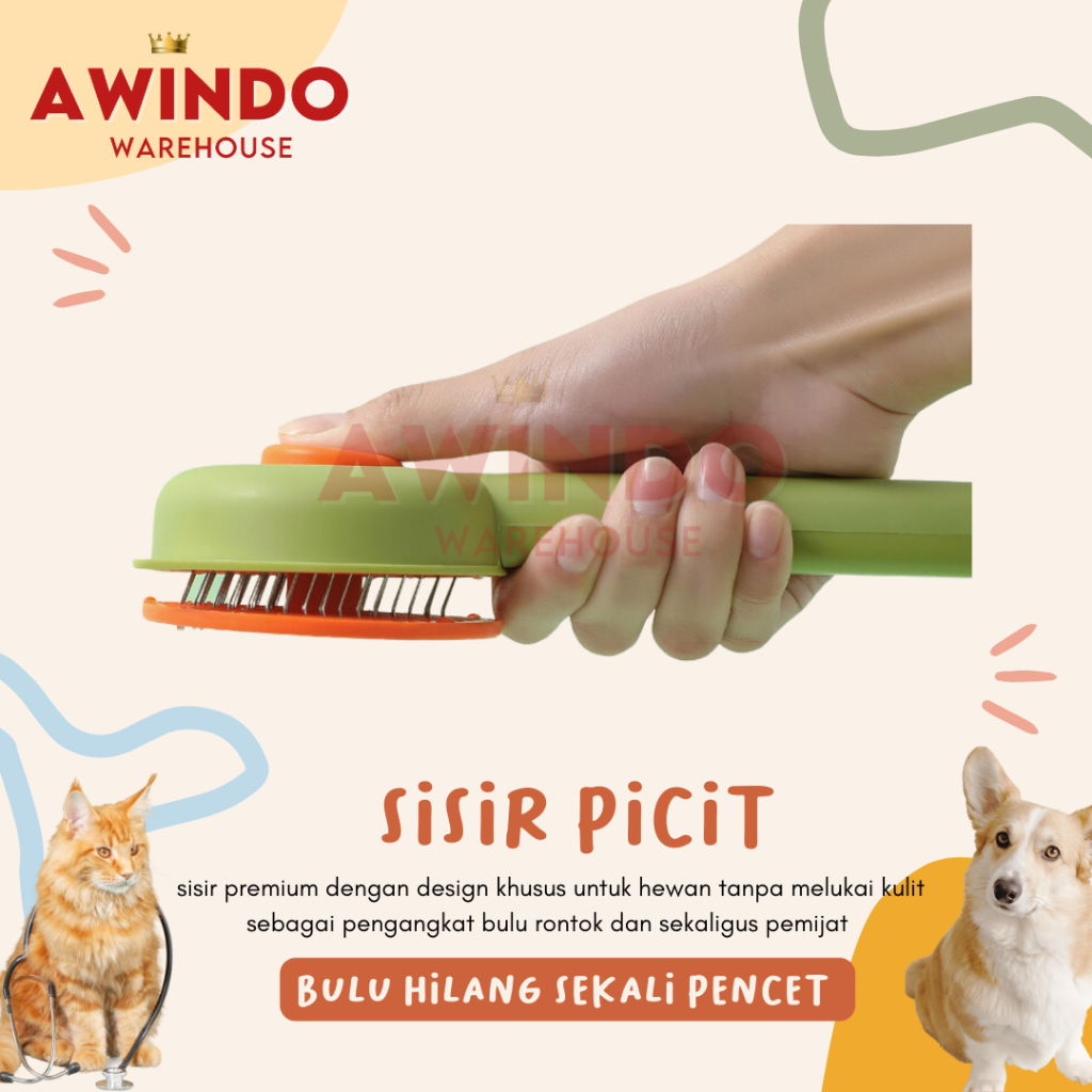 SISIR PICIT MOTIF 11 - Sisir Premium Bulu Rambut Rontok Hewan Kucing Anjing Kelinci Pet Hair Brush Grooming