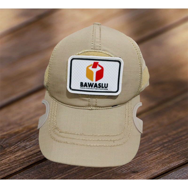 topi tactical cream logo bawaslu velcro