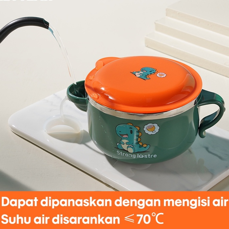 Mangkok Makan Balita Bahan Stainless 304 FREE SENDOK SILIKON Stainless Steel Kids Meal Bowl