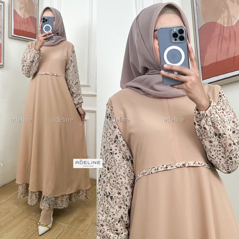 Malina Maxy - Gamis Ceruty Babydoll Full Furing Busui Resleting Depan / 566-7315