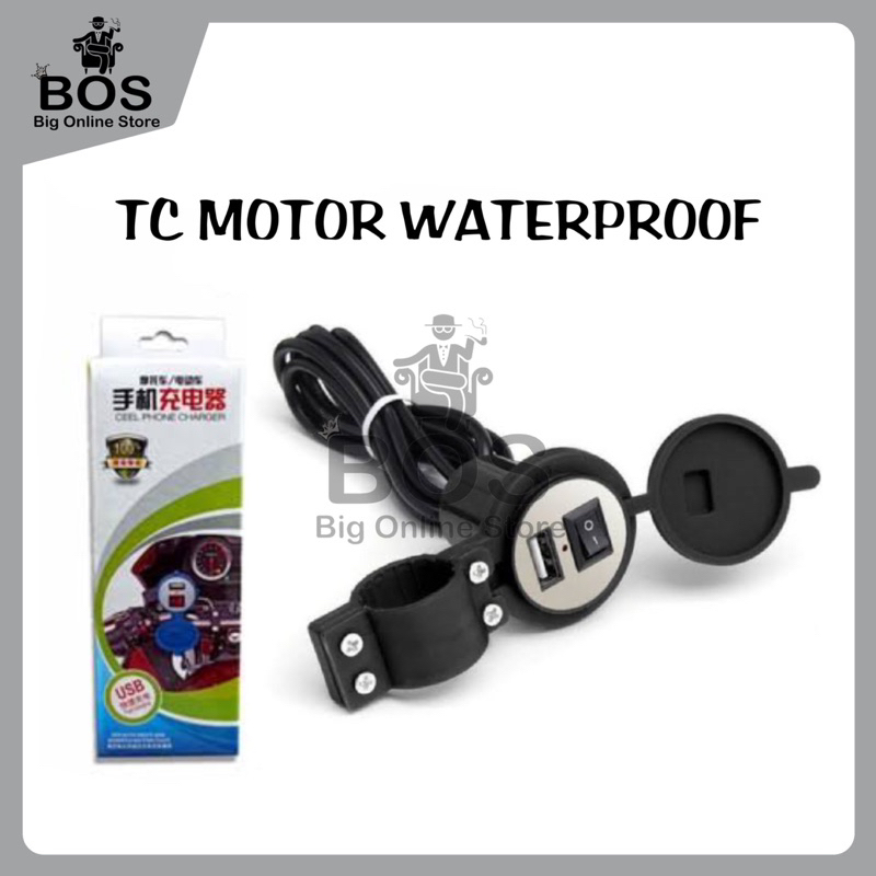 BOS - TC Aki Motor Waterproof + USB Plug | Charger HP di Motor