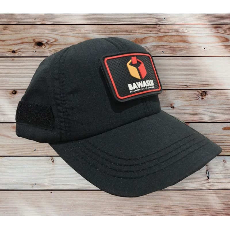 Topi tactical hitam perekat+logo bawaslu velcro