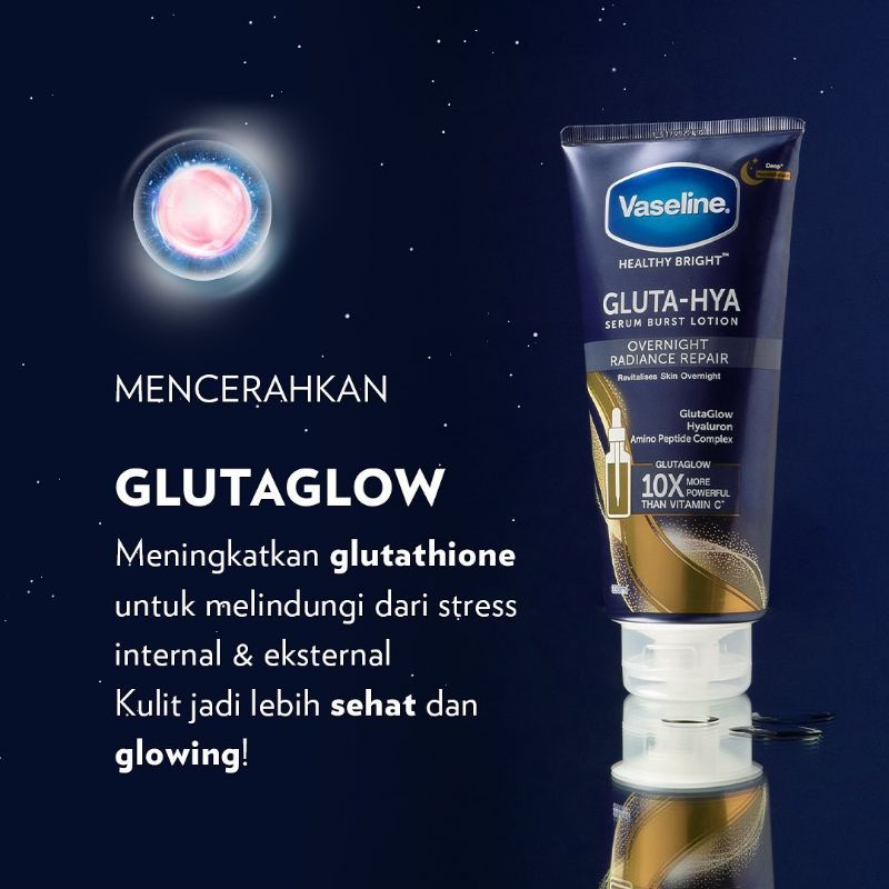 ( 330ML ) VASELINE Healthy Bright​ Gluta Hya Niacinamide Serum UV Lotion Flawless Bright - Dewy Radiance - Overnight 330Ml