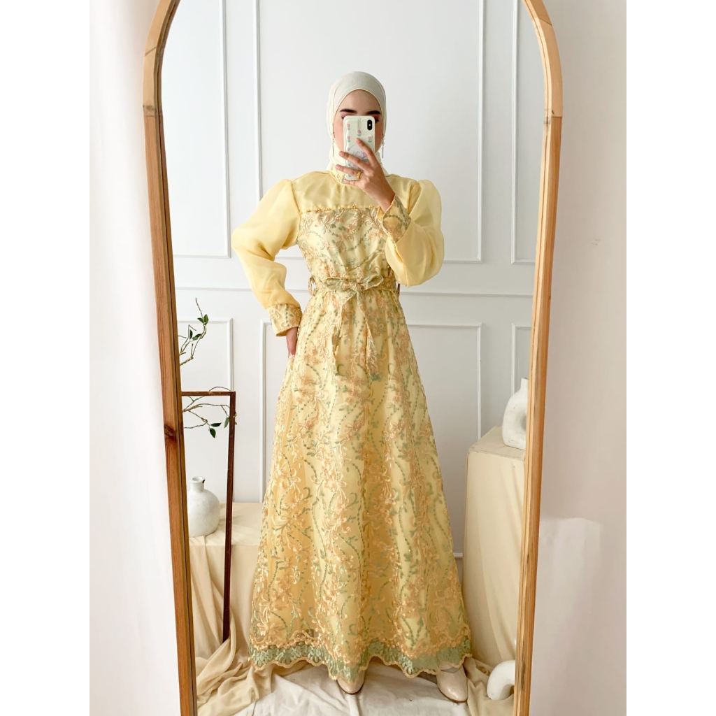 MAXY MERLIN BROCADE FASHION PAKAIAN WANITA DRESS GAMIS MAXI MS BAHAN BROKAT TILE MUTIARA