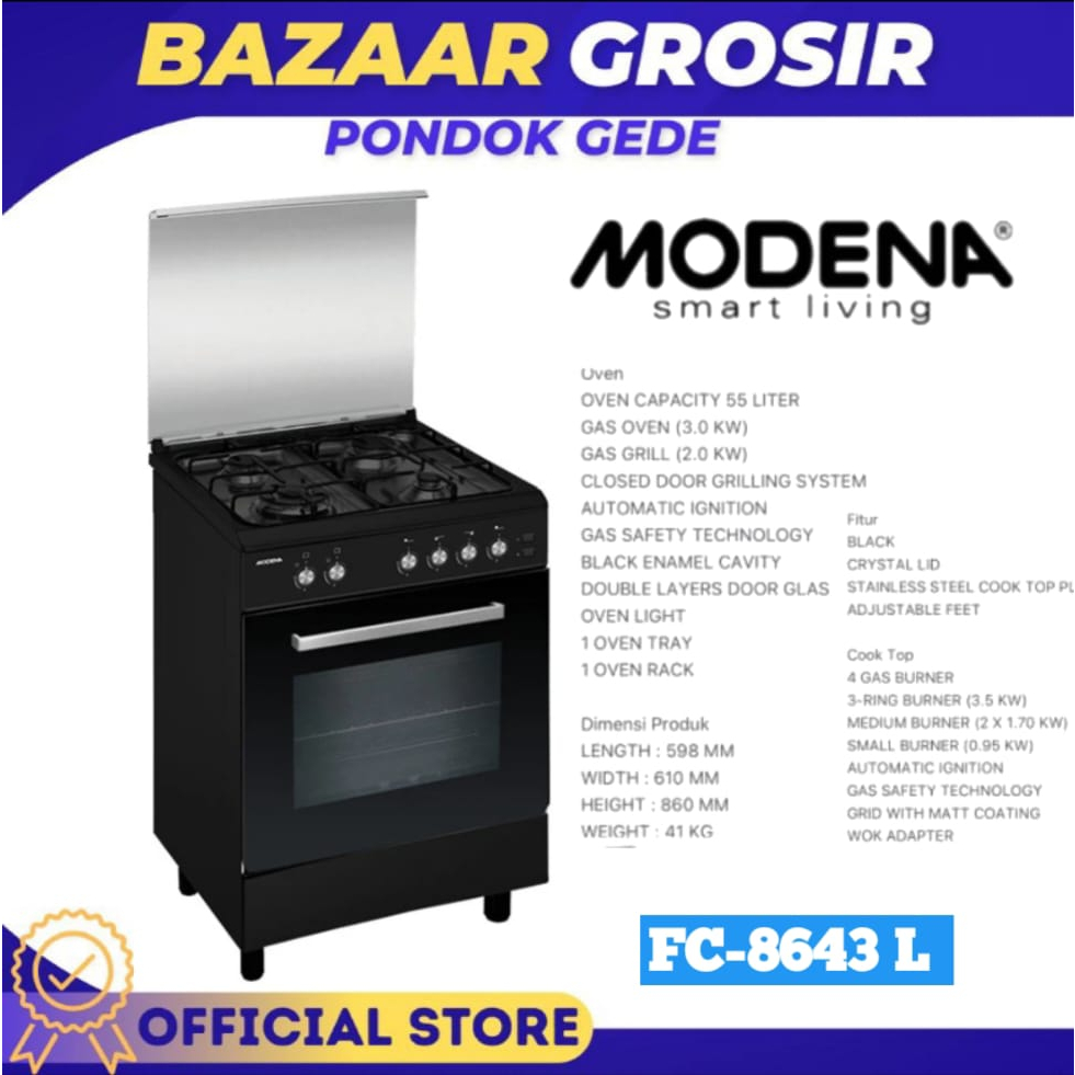 KOMPOR FRESTANDING MODENA FC-8643/L / FC8643L KOMPOR STANDING 60CM