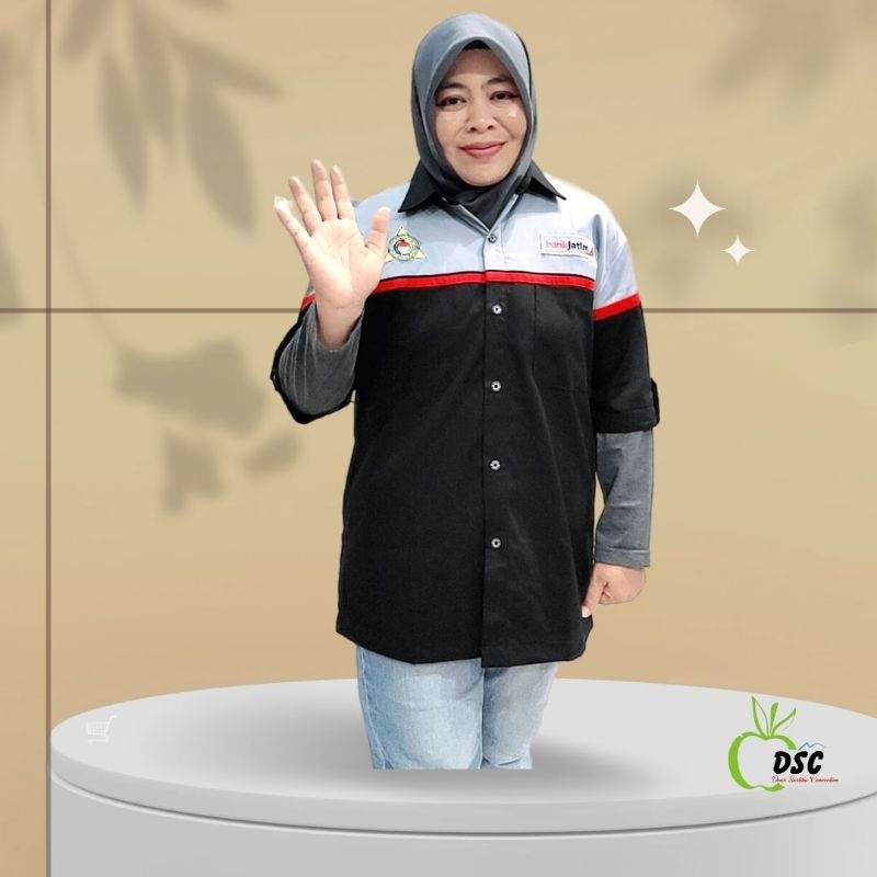 Kemeja pria dan wanita lengan panjang costum logo bordir 6 titik