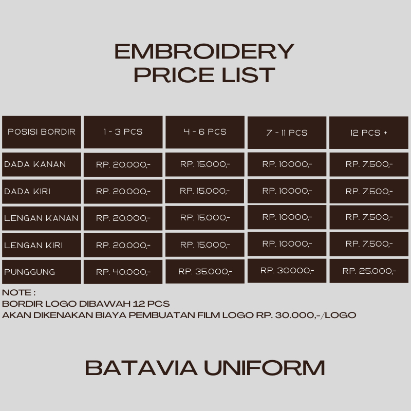 Bordir Custom Nama Logo Emblem Patch Tempel bisa Timbul 3D - BATAVIA UNIFORM