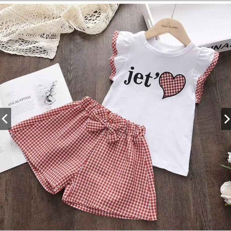 SETELANA ANAK CEWEK MURY RUFFLE TARTAN COMBINASI ANAK PEREMPUAN / SETELAN ANAK JET LOVE 1-4 TAHUN