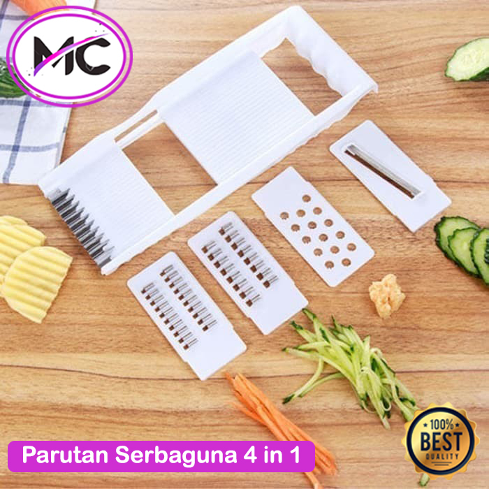 Parutan Serbaguna 4 in 1 Alat Pemotong Buah Sayur Multifungsi Pisau Potong Kentang Stainless