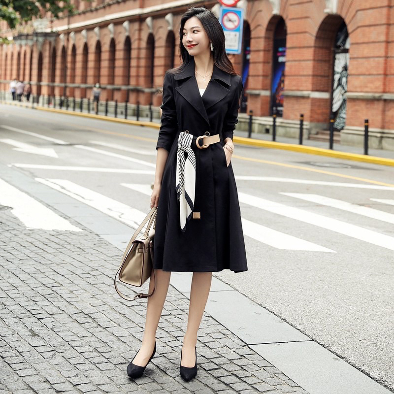 Korean Long Outer / Blazer / Long Coat with Scarf and Belt Import Premium