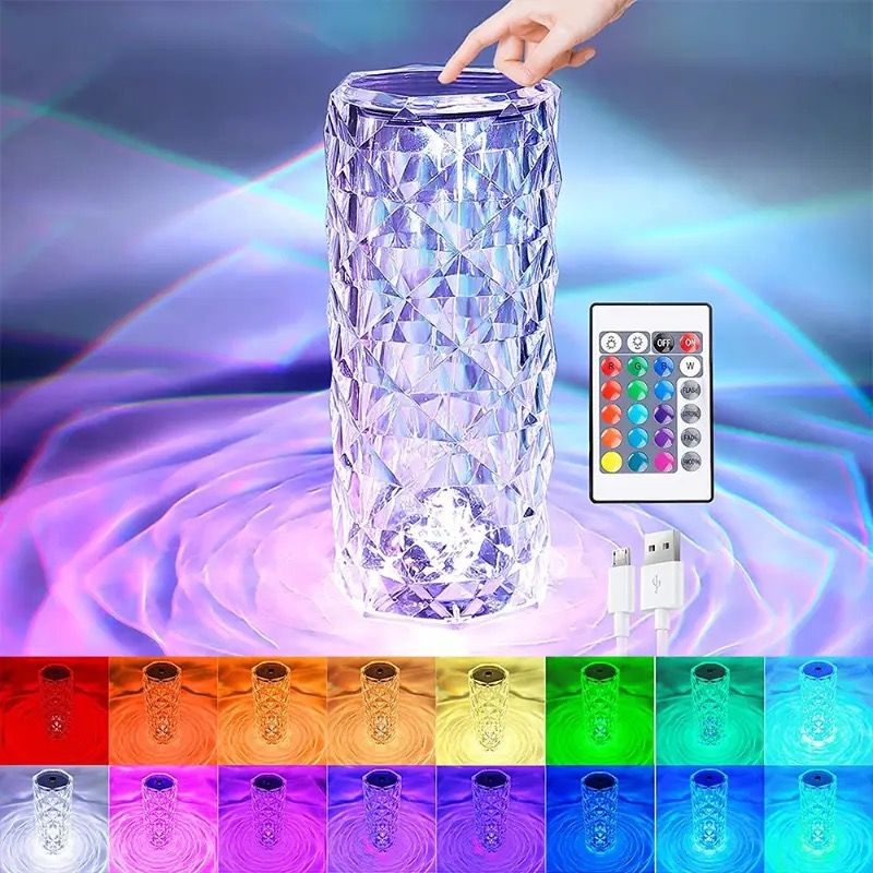 Lampu Meja Crystal Diamond Touch 16 Colour Light Lampu Hias Rose RGB