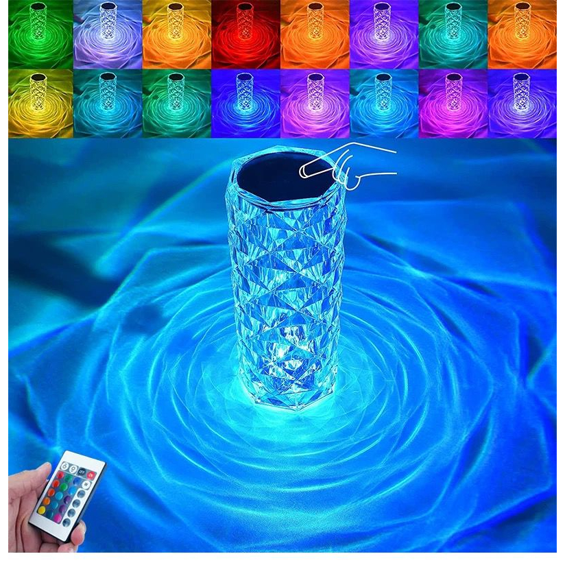 Lampu Meja Crystal Diamond Touch 16 Colour Light Lampu Hias Rose RGB