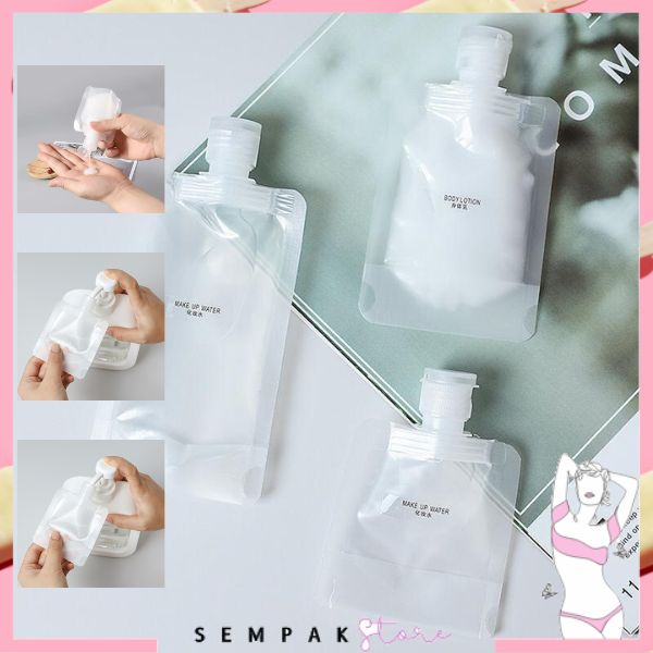 SS Travel Pouch Botol Refill Transparan Shower Gel Shampoo Portable Botol Refill Tempat Sabun Cair Travel Plastik Fliptop Travel Organizer