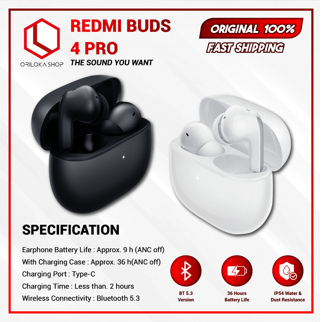 Mi Redmi Buds 4 Pro TWS Bluetooth Earphone Earbuds - Garansi Resmi