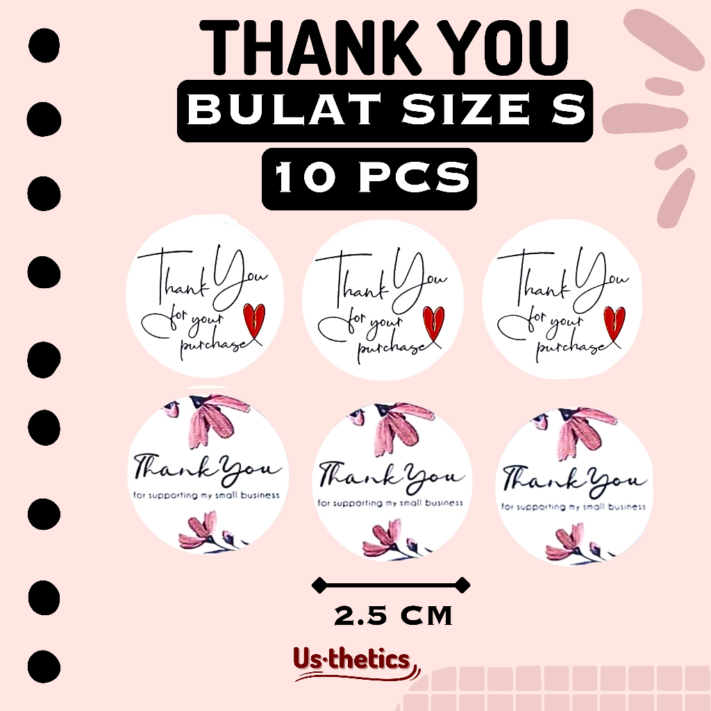 

(10 pcs) Sticker Thank You Bulat Kecil 2.5cm Aesthetic | Label Amplop Terima Kasih Segel Plastik Dus Box Kue