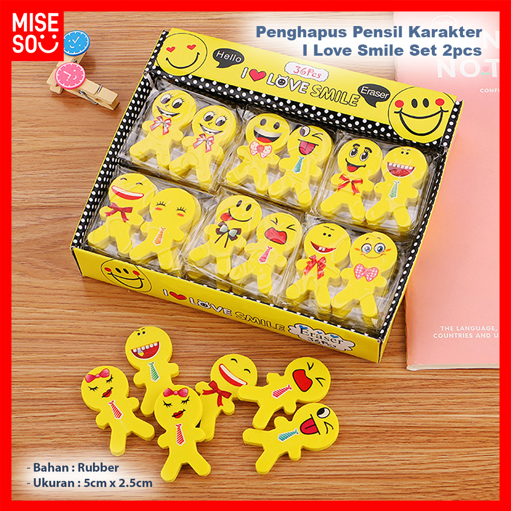 

Penghapus Pensil Set 2pcs Karakter I Love Smile 815