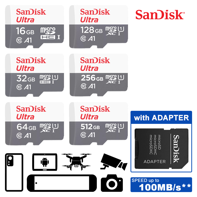 100%Original【Local】SanDisk Memory Card 64gb 32gb 128gb 256GB 512gb A1 Micro Sd card100mb/S