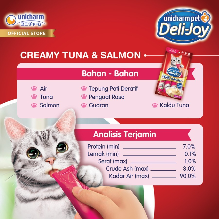 Deli-Joy Snack Kucing Basah 14g - Creamy Rasa Tuna &amp; Salmon