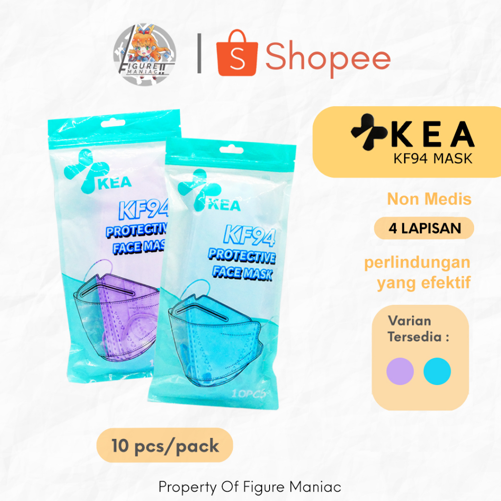 Figure Maniac - Masker Kea KF94 New Blue &amp; Purple Original 4 Ply isi 10 Pcs