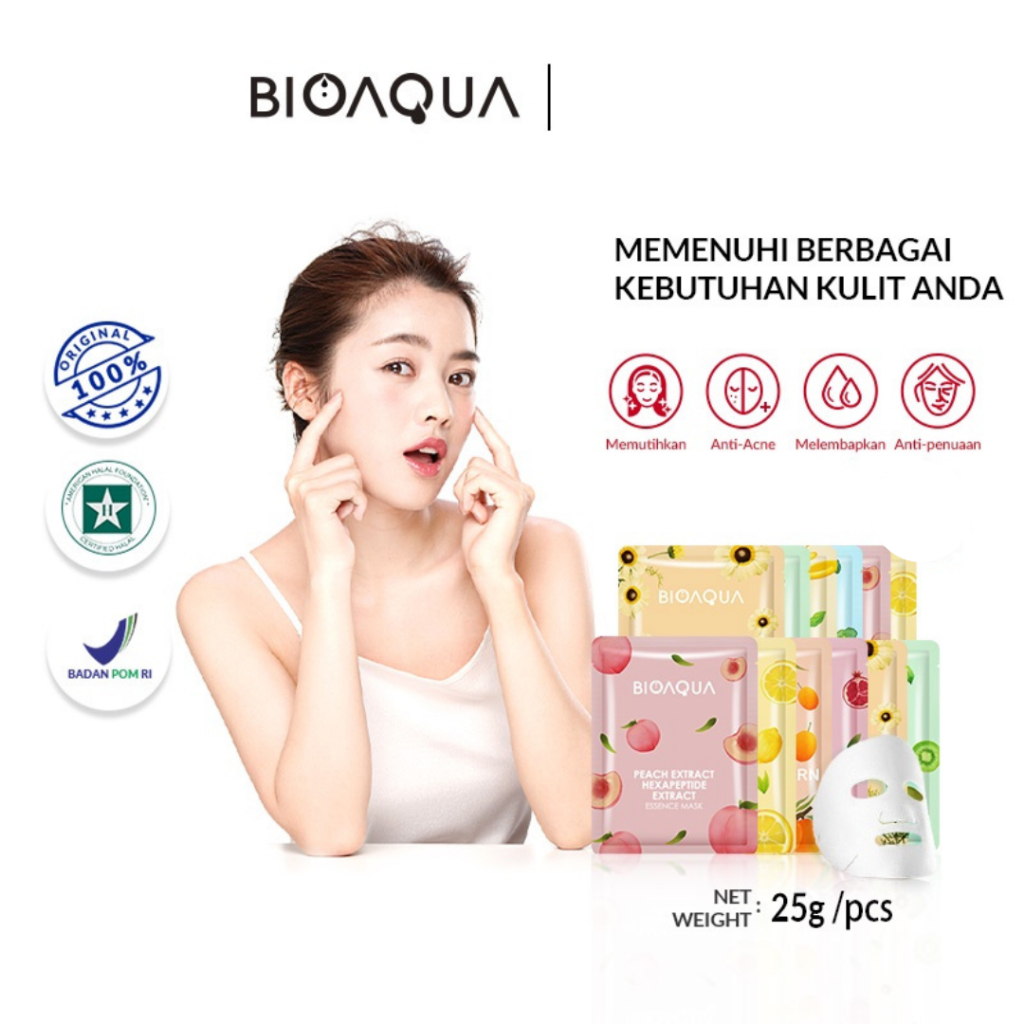 BIOAQUA Sheet Mask Hydrating Essence Face Mask Brightening Moisturizing Skin Care Anti aging Masker Wajah (25g/pcs)