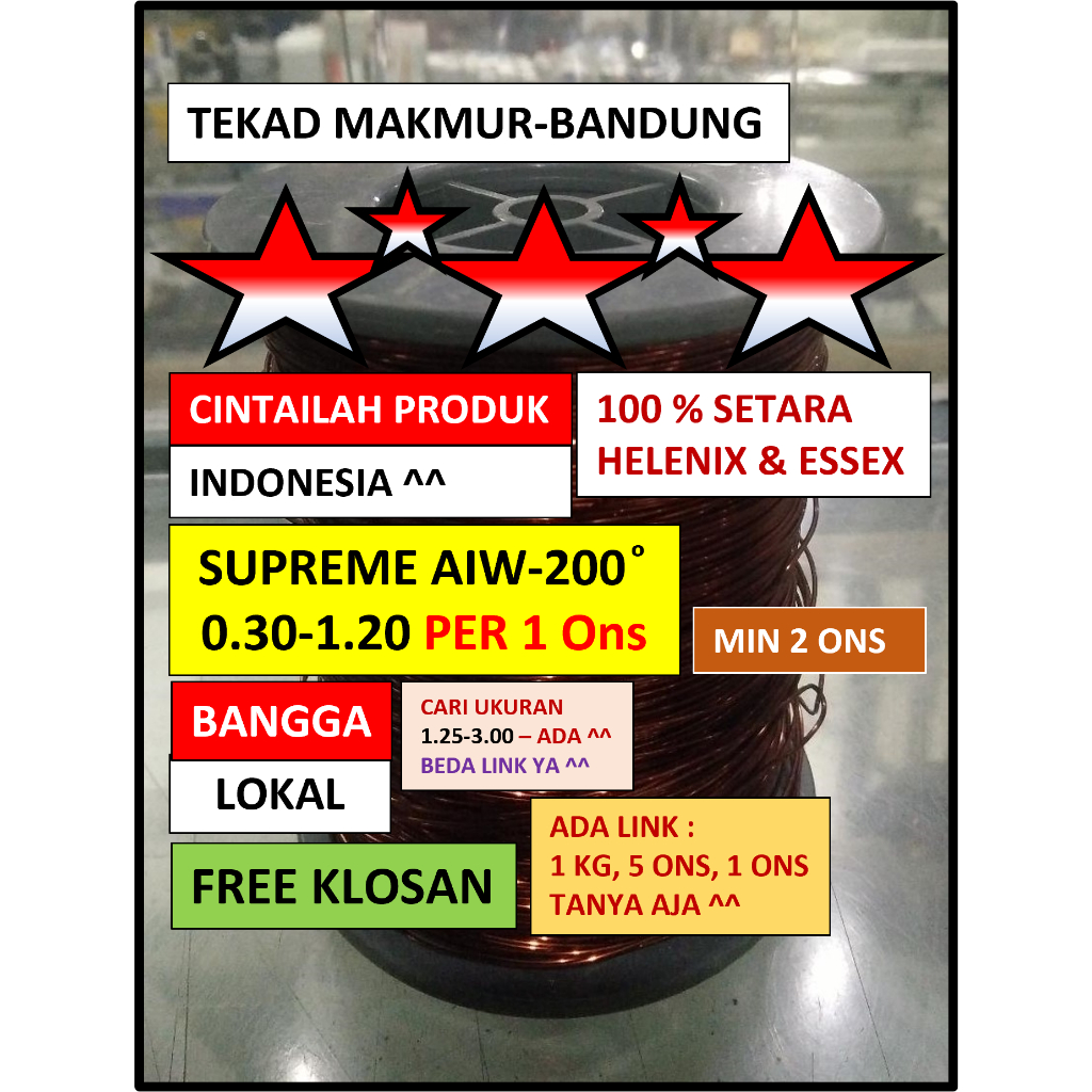 Kawat Tembaga Supreme AIW 0.30-1.20 - Min 2 Ons - Harga Per Ons - Setara Essex Hellenic