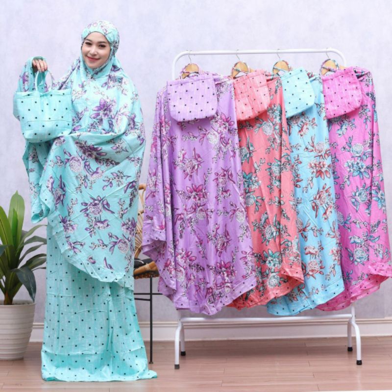 Mukena rayon super warna putih bermotif kualitas bagus